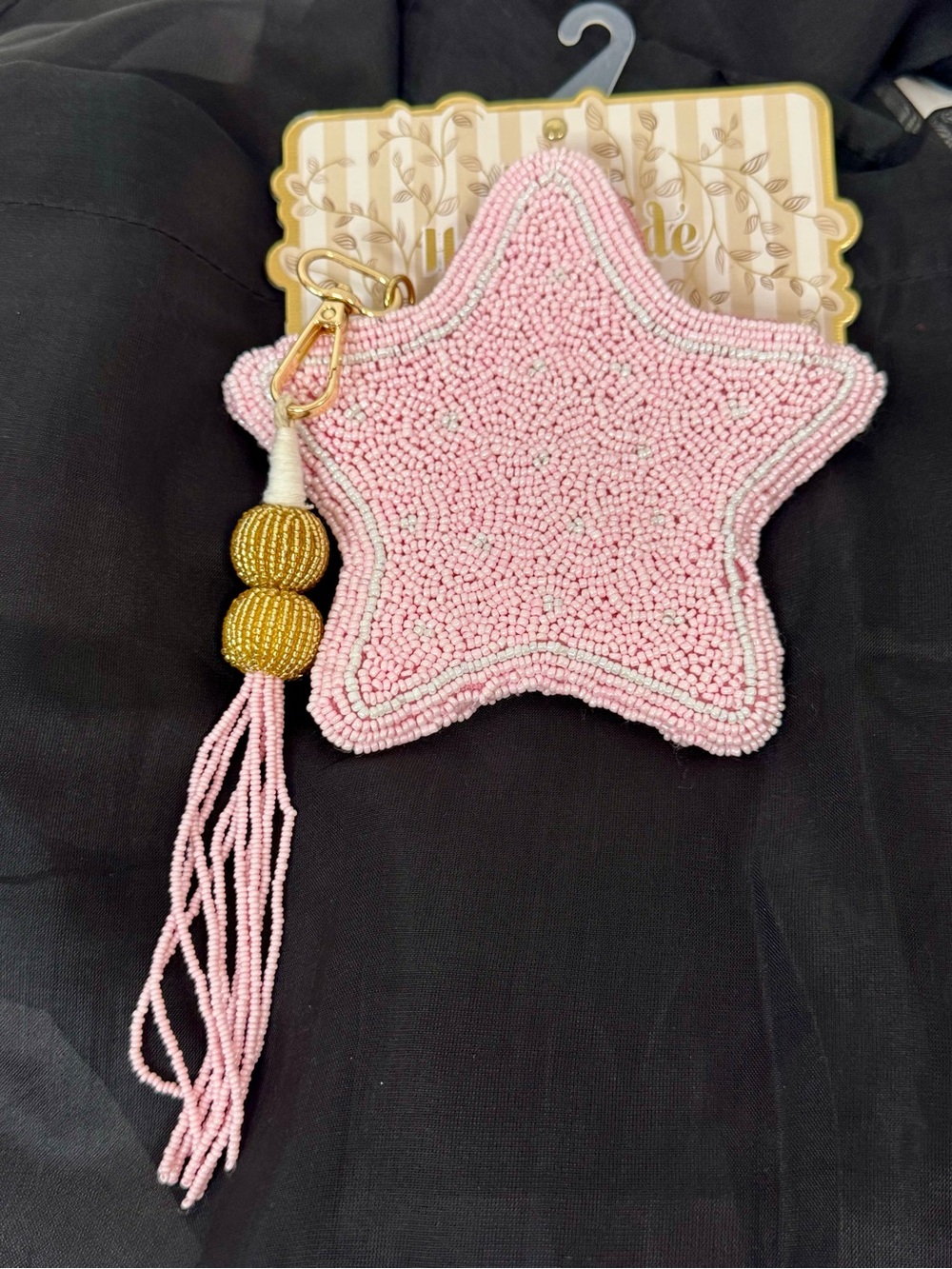 Pink Beaded Star Key & Card Holder with Gold Tassel